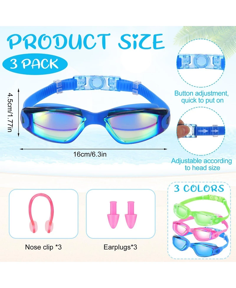 Gnuadz 3pc Swimming Goggles Anti Fog Silicone Swim Glasses Nose Clip Ear Plugs
