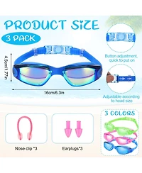 Gnuadz 3pc Swimming Goggles Anti Fog Silicone Swim Glasses Nose Clip Ear Plugs
