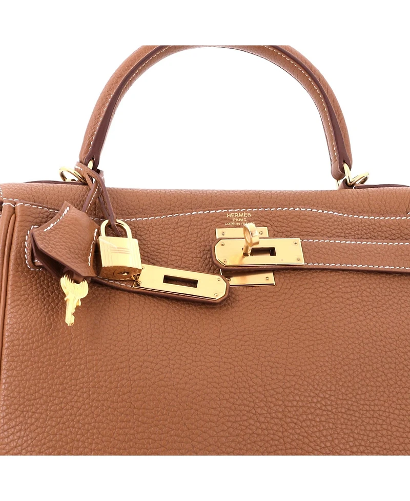 Pre-Owned HERMES Kelly 28 Handbag Brown Togo with Gold Hardware
