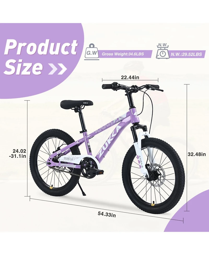 ECHTPeak 20 Inch Kids Mountain Bike, with Dual Disc Brakes, for Boys Girls Ages 7-10 Years, Steel Frame, Adjustable Seat and Handlebar