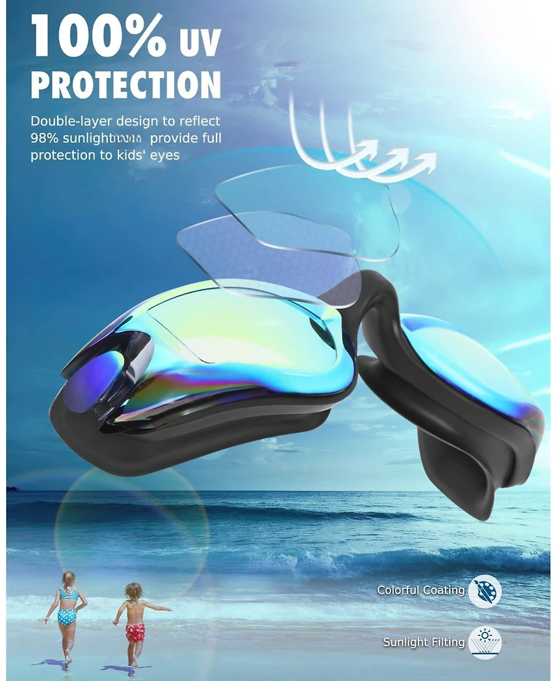 Gnuadz 2pc Swim Goggles Kids Anti-fog Uv Protection Comfort Fit