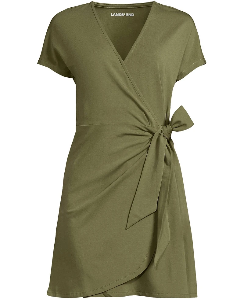Lands' End Women's Cotton Modal V Neck Mini Wrap Dress