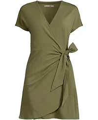 Lands' End Women's Cotton Modal V Neck Mini Wrap Dress