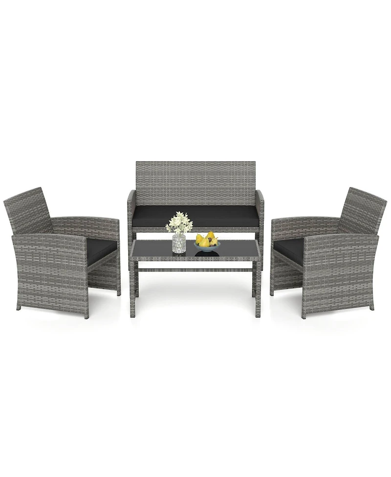 Slickblue 4 Piece Patio Conversation Set Rattan Chairs Loveseat & Table