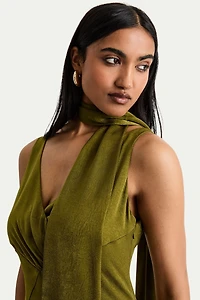 Warehouse Women's Plain Scarf Detail Tie Neck Maxi Dress
