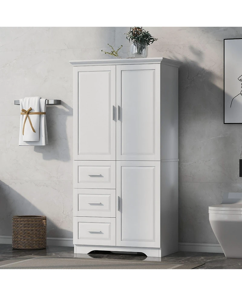 Bubsdays Tall Wide Storage Cabinet with Doors and Three Drawers for Bathroom Office