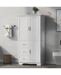 Bubsdays Tall Wide Storage Cabinet with Doors and Three Drawers for Bathroom Office