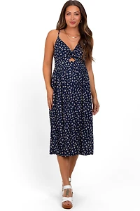 Pinkblush Maternity Navy Floral Twist Front Cut Out Midi Dress