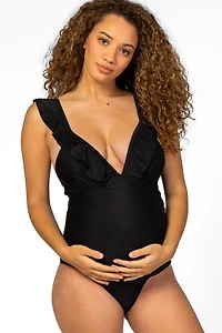 Pinkblush Maternity Black Ruffle One-Piece Swimsuit