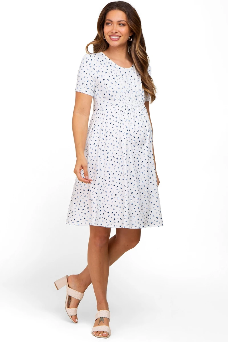Pinkblush Maternity Navy Floral Smocked Short Sleeve Dress