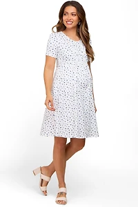Pinkblush Maternity Navy Floral Smocked Short Sleeve Dress