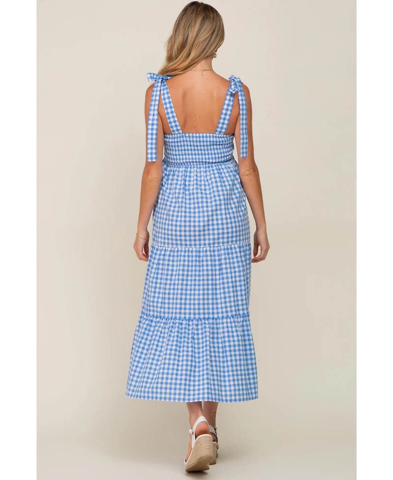 Pinkblush Maternity Blue Checkered Sleeveless Tiered Maxi Dress