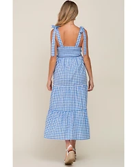 Pinkblush Maternity Blue Checkered Sleeveless Tiered Maxi Dress