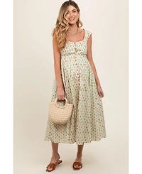 Pinkblush Maternity Cream Floral Button Front Sleeveless Maxi Dress