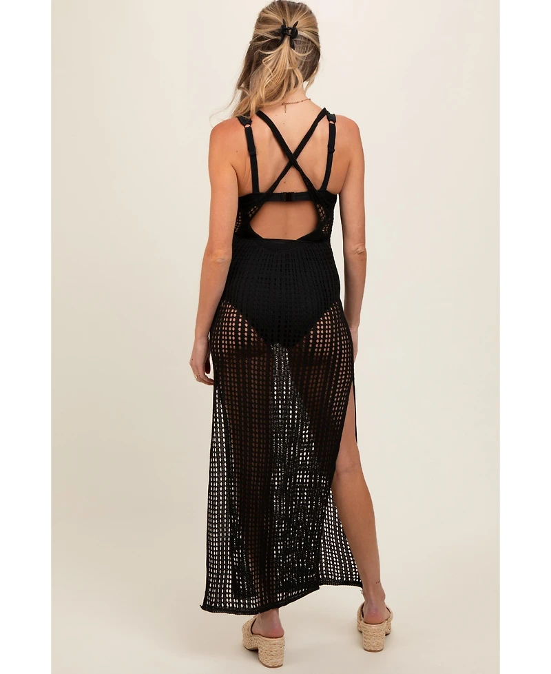 Pinkblush Maternity Mocha Crochet V-Neck Side Slit Cover Up