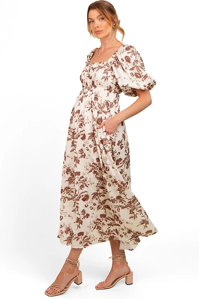 Pinkblush Maternity Teal Floral Puff Sleeve Midi Dress