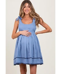Pinkblush Maternity Blue Shoulder Bow Tie Pleated Mini Dress