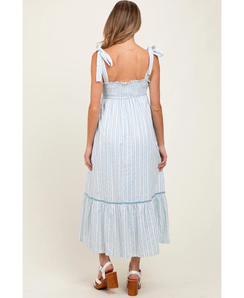 Pinkblush Maternity Ivory Striped Bow-Tie Maxi Dress