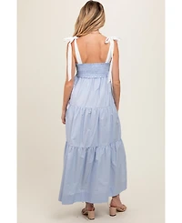 Pinkblush Maternity Light Blue Contrast Shoulder Straps Maxi Dress