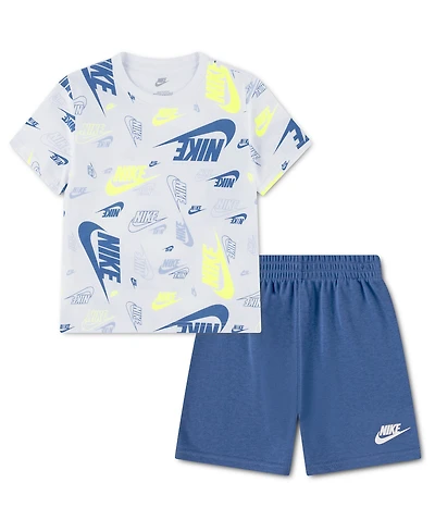 Nike Little Kids Printed T-Shirt & Lightweight French Terry Shorts, 2 Piece Set