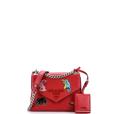 Pre-Owned Prada Small Monochrome Shoulder Bag Embellished Saffiano Leather