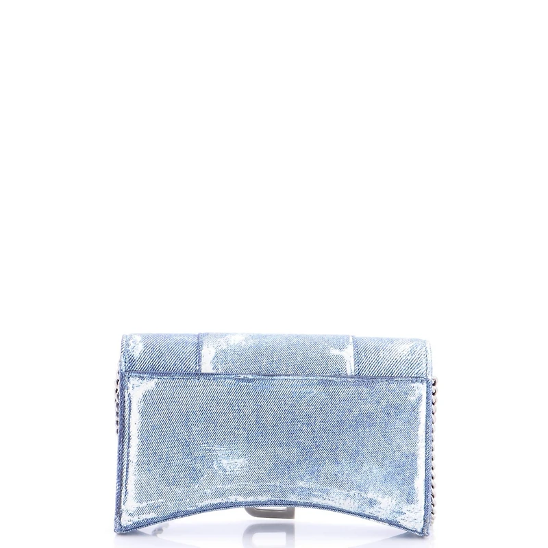 Pre-Owned Balenciaga Hourglass Chain Wallet Denim Printed Leather