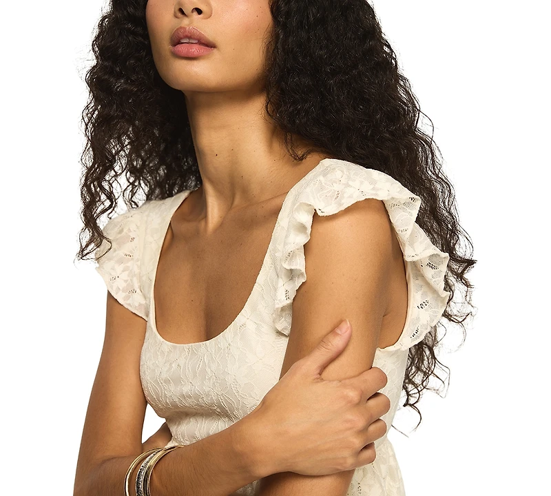 Lucky Brand Women's Lace Detail Flutter-Sleeve Scoop Neck Top