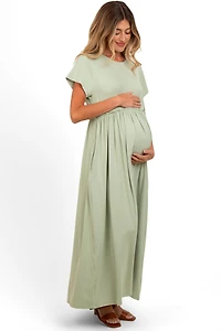 Pinkblush Maternity Light Olive Ruffle Trim Maxi Dress