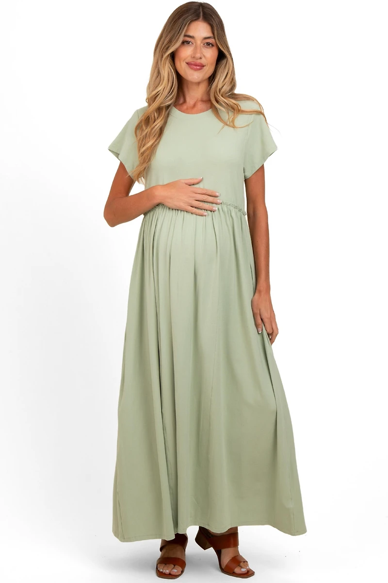 Pinkblush Maternity Light Olive Ruffle Trim Maxi Dress