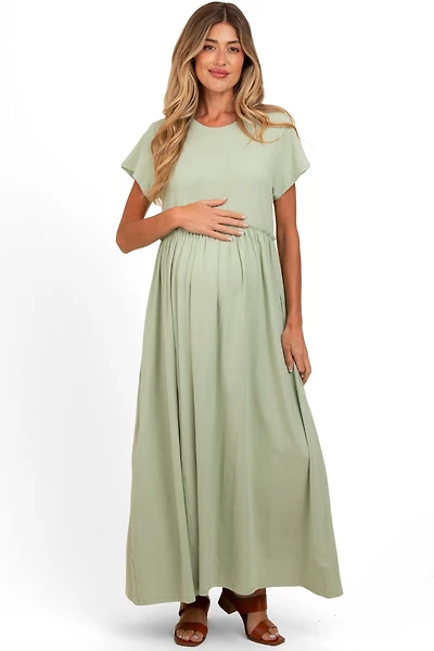 Pinkblush Maternity Light Olive Ruffle Trim Maxi Dress