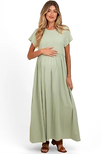 Pinkblush Maternity Light Olive Ruffle Trim Maxi Dress
