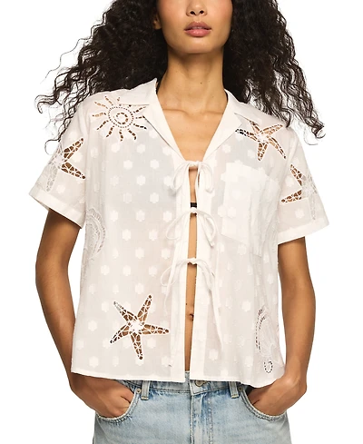 Lucky Brand Women's Novelty Tie-Front Short-Sleeve Shirt