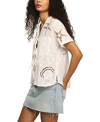Lucky Brand Women's Novelty Tie-Front Short-Sleeve Shirt
