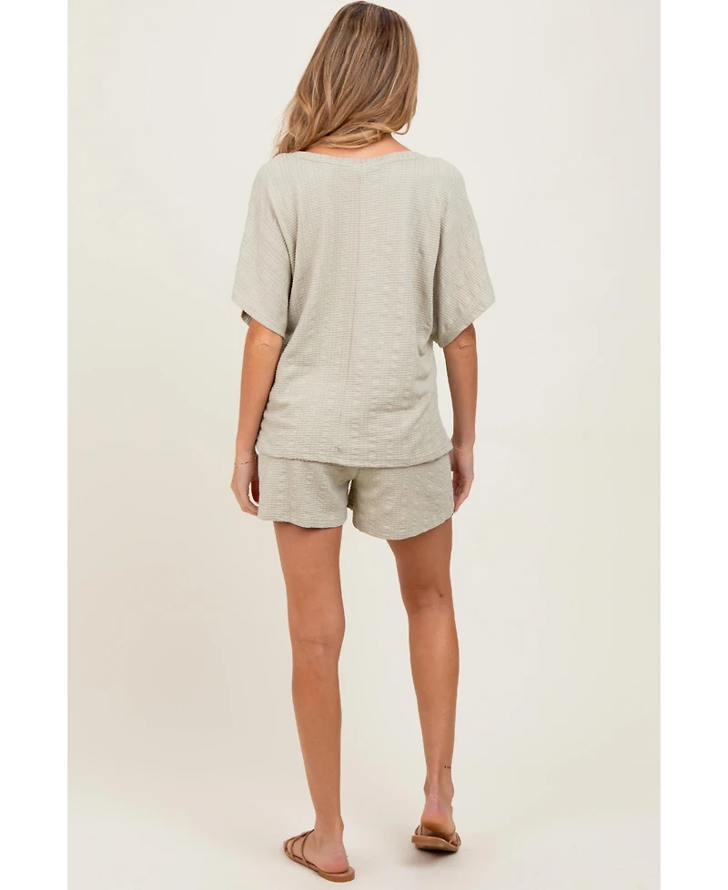 Pinkblush Maternity Taupe Textured Knit Dolman Sleeve Top Shorts Set