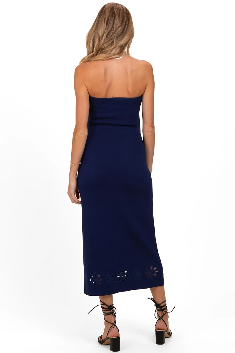 Pinkblush Maternity Navy Strapless Laser Cut Lace Floral Detail Dress