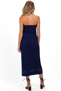 Pinkblush Maternity Navy Strapless Laser Cut Lace Floral Detail Dress