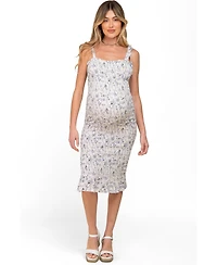 Pinkblush Light Blue Floral Smocked Fitted Maternity Dress