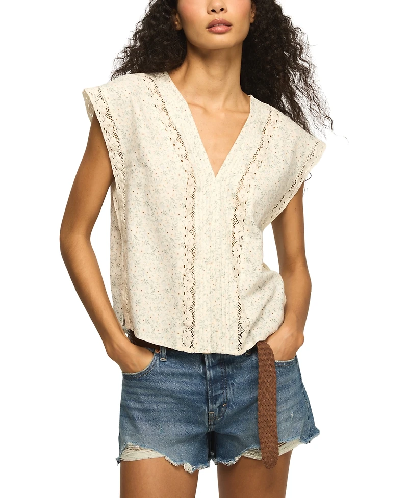 Lucky Brand Women's Lace Trimmed V-Neck Top