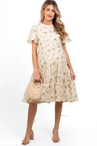 Pinkblush Maternity Cream Floral Print Eyelet Lace Dress