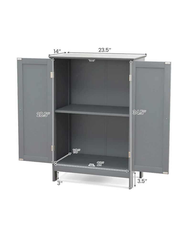 sumyeg Bathroom Floor Storage Cabinet with Double Doors Cupboard Organizer