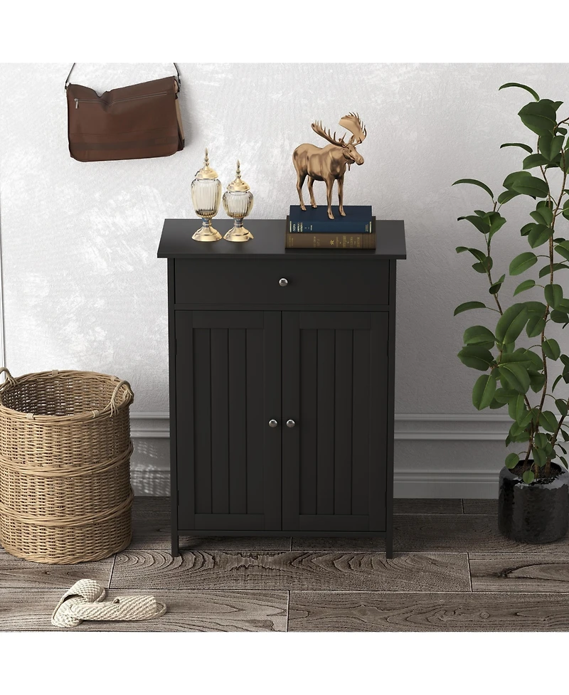 sumyeg Bathroom Floor Storage Cabinet Freestanding Organizer with Two Doors