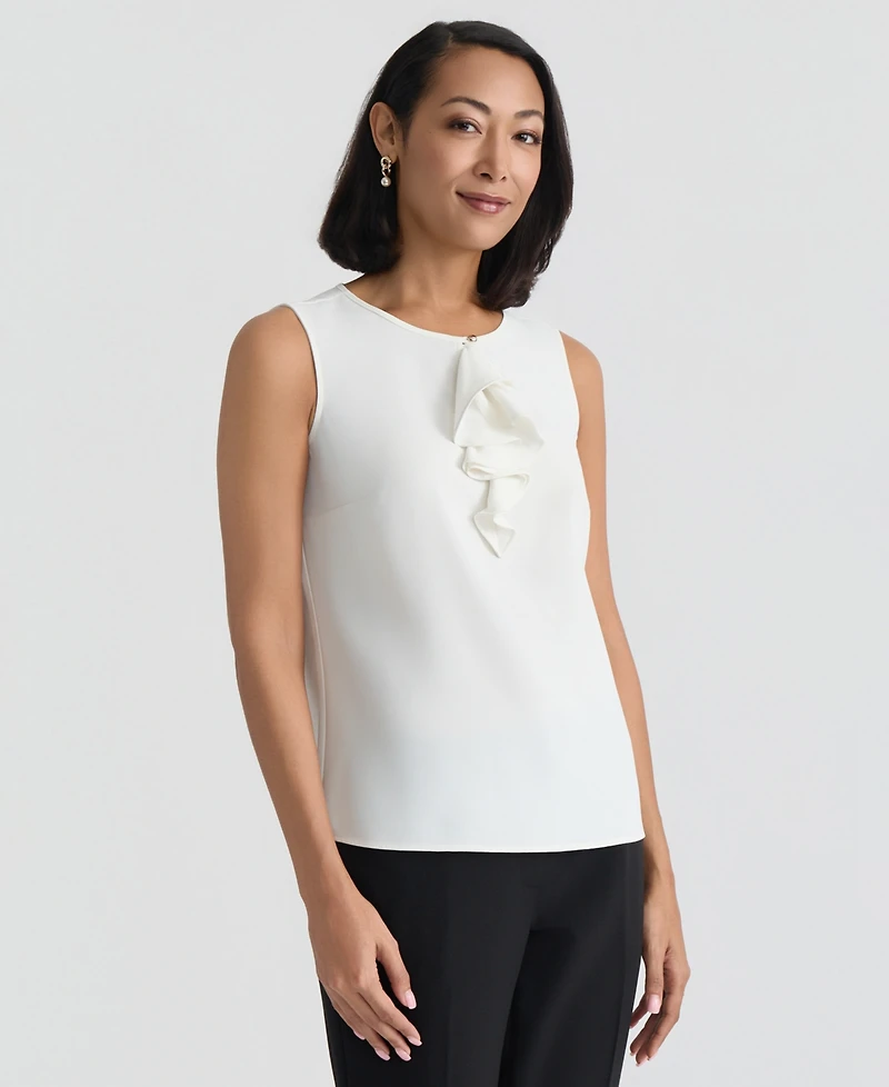 Kasper Women's Ruffle Front Sleeveless Jewel Neck Blouse