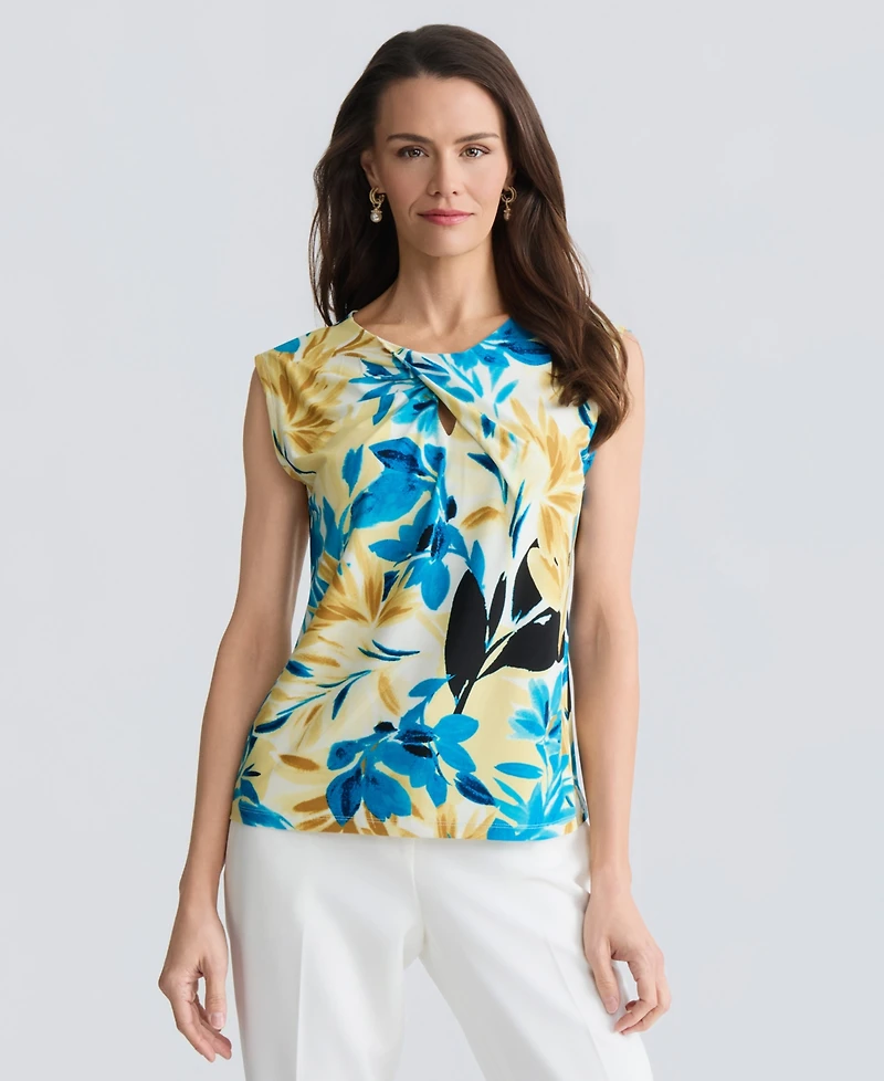 Kasper Women's Printed Twisted Keyhole Stretch Top