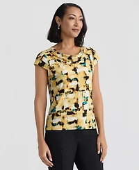 Kasper Women's Printed Short-Sleeve Cowlneck Top, Regular & Petite