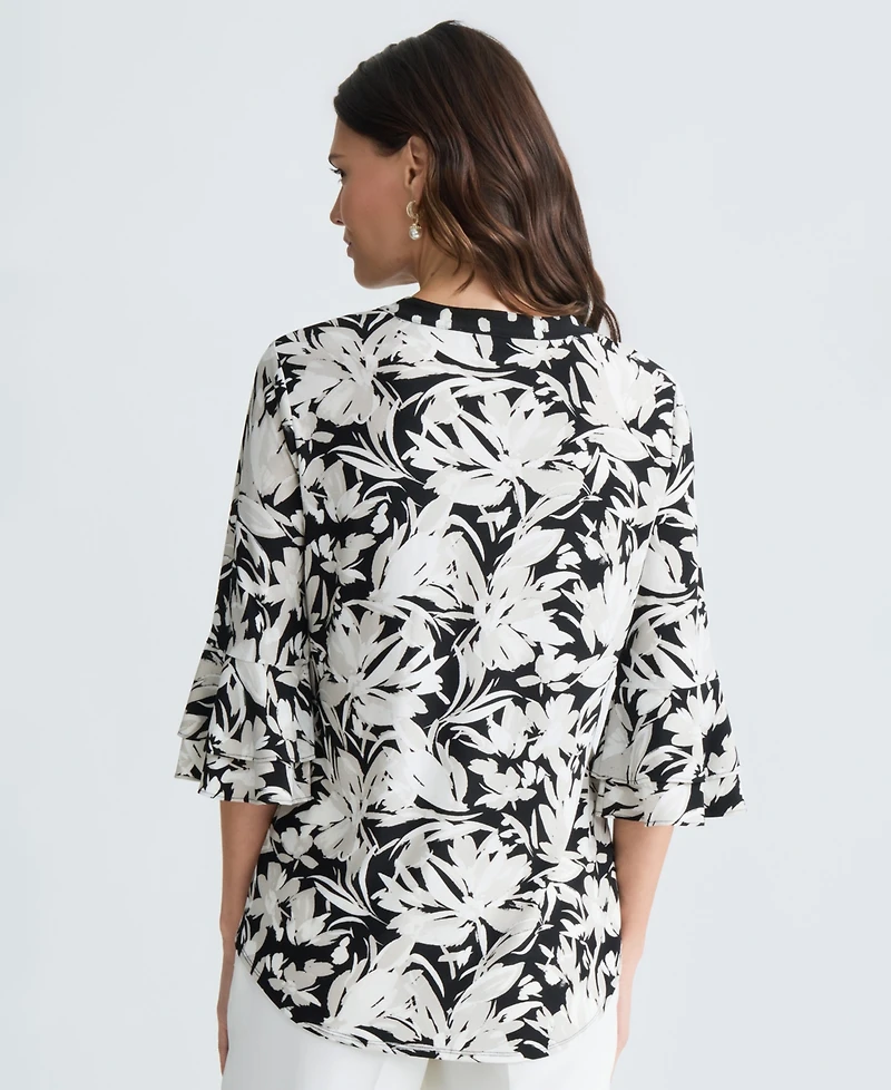 Kasper Women's Printed V-Neck Elbow-Sleeve Top, Regular & Petite
