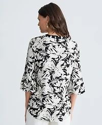 Kasper Women's Printed V-Neck Elbow-Sleeve Top, Regular & Petite