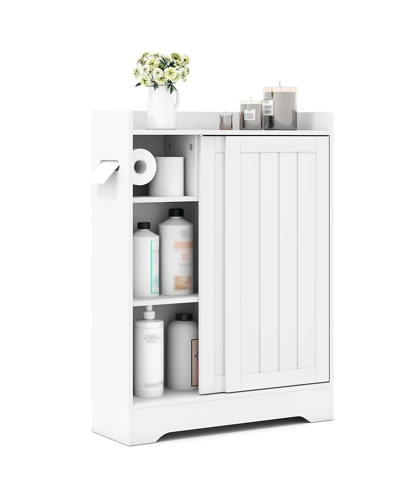 sumyeg Slim Bathroom Floor Storage Cabinet with Integrated bath fixture Paper Holders