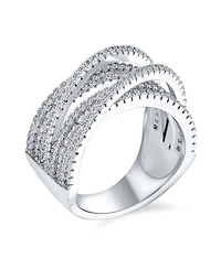 Bling Jewelry Modern Cz Cubic Zirconia Crossover Criss Cross Statement Cocktail Band Ring