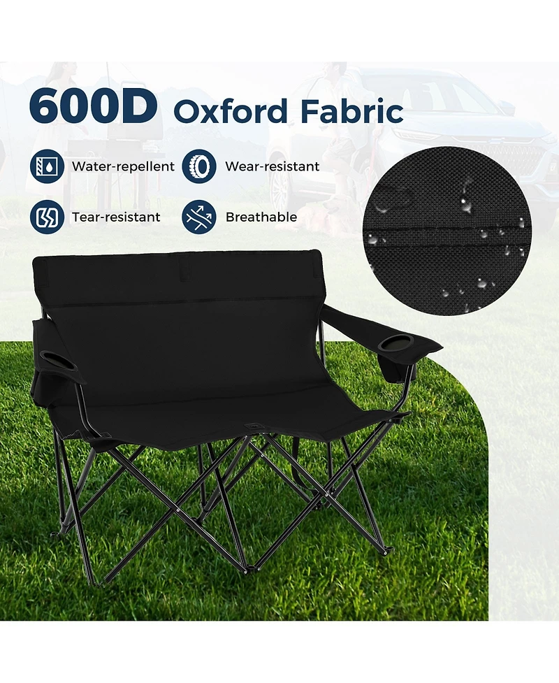 Sugift Double Camping Chair 2-Person Outdoor Folding Loveseat with Cup Holders