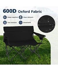 Sugift Double Camping Chair 2-Person Outdoor Folding Loveseat with Cup Holders